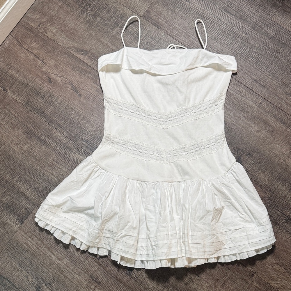 Free People White Ruffled Spaghetti Strap Summer Dress